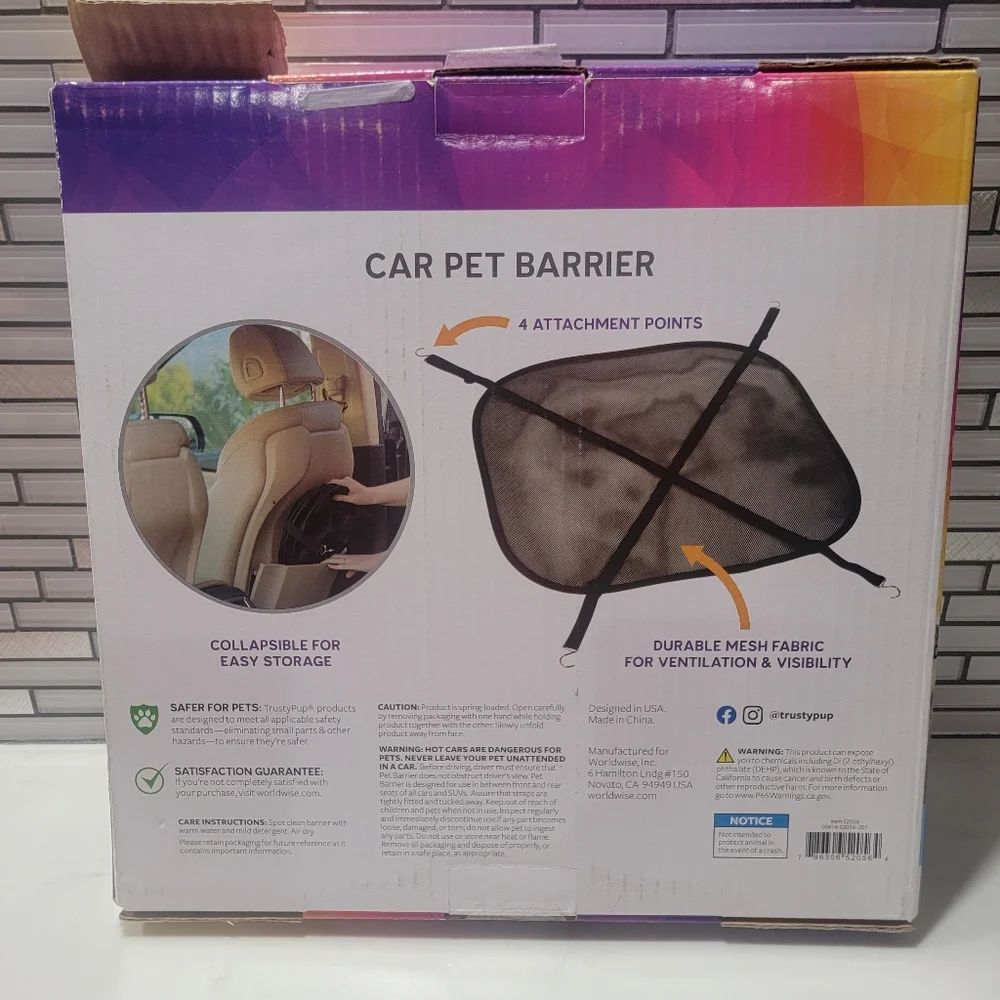 Car Pet Barrier Screen Black Trusty Pup NIB